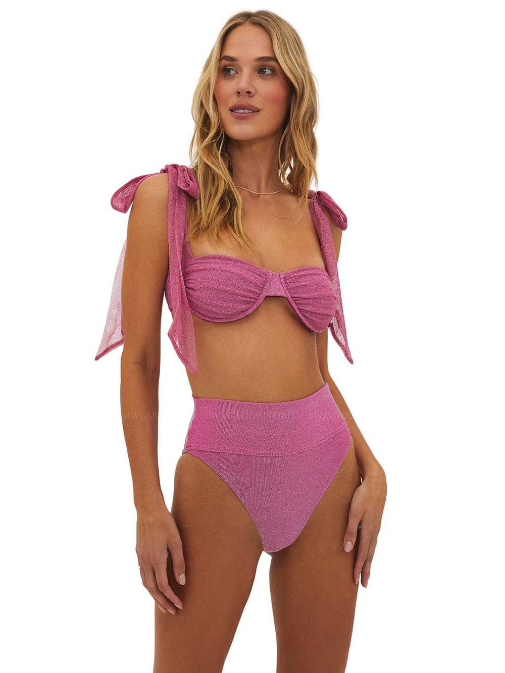 Beach Riot Pink Shimmer Tie-Shoulder Bikini Set